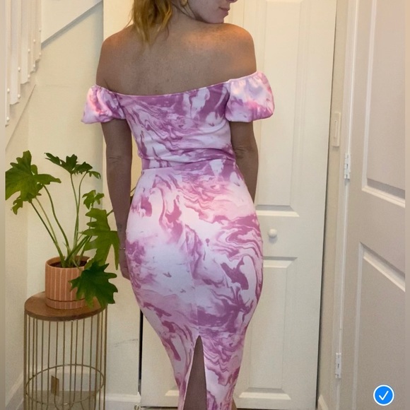 Pink pattern slip on dress - Picture 3 of 5